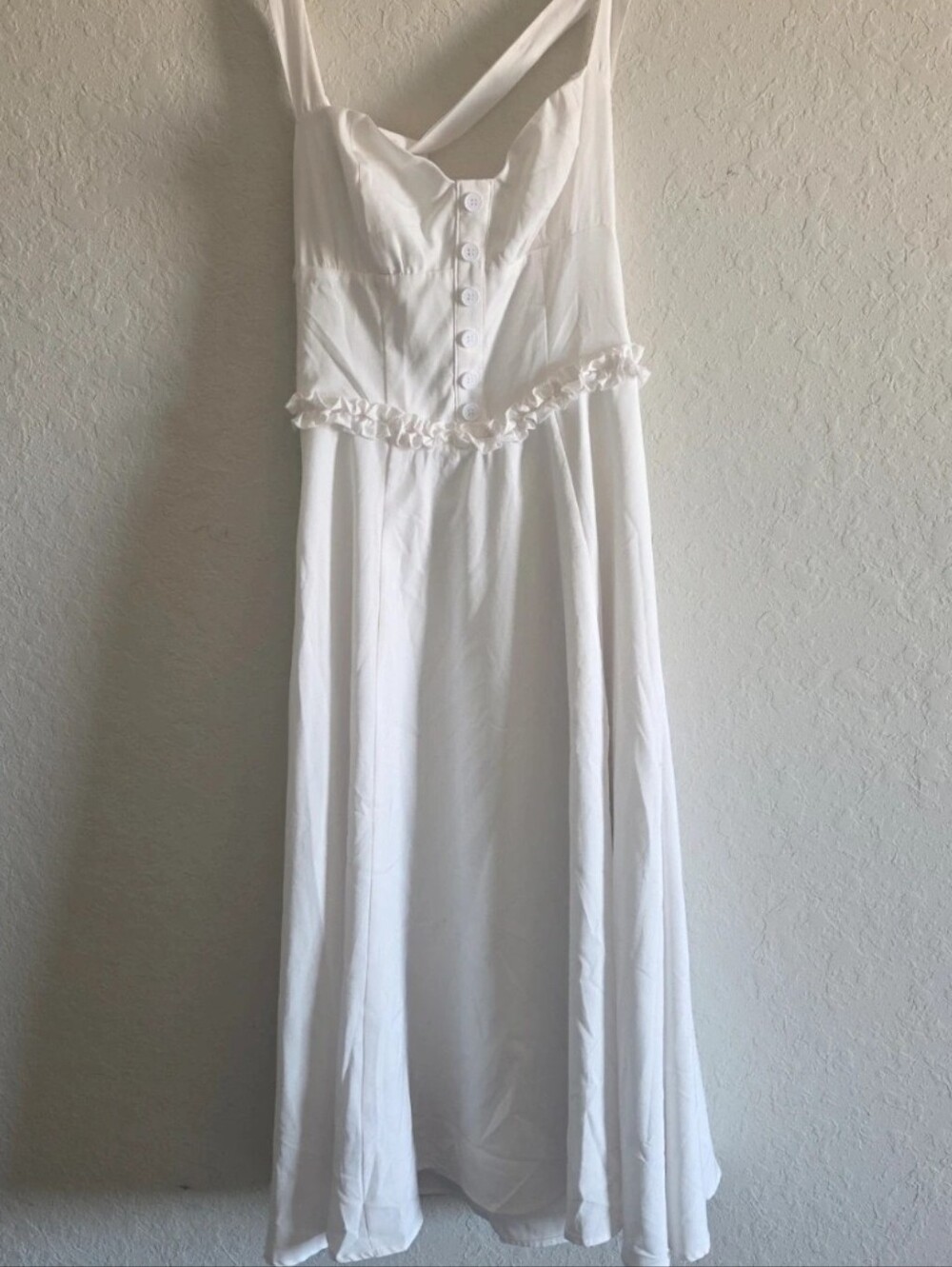 White Ruffle-Trim Button Front Maxi Dress